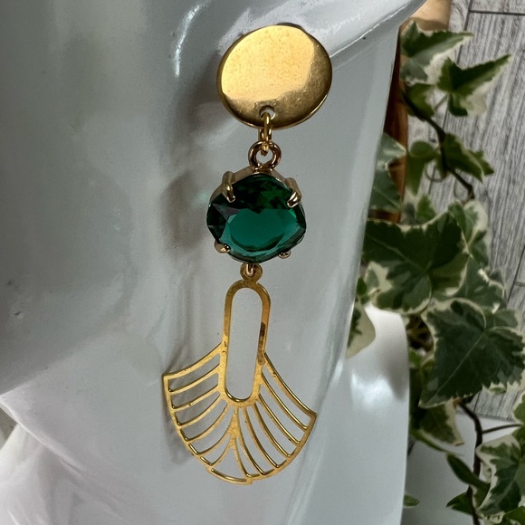 Elegant Art-Deco Inspired Brass Earrings, Gold Statement Earrings, Delicate Dang - Picture 9 of 11